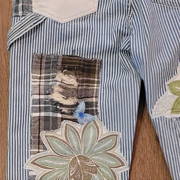 Custom Patchwork Striped Stage Coach Jean By ThreadsReclaimed SZ:30 Women SZ:8/9